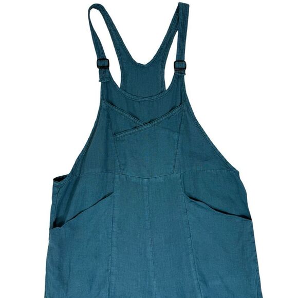 Cynthia Ashby Teal Blue Spree Linen Boho Minimalist Overall Jumpsuit - Picture 4 of 11
